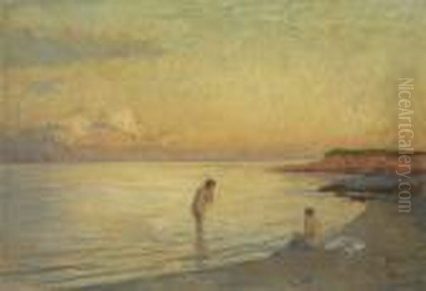 Baigneuses En Bord De Mer Oil Painting by Emile Rene Menard