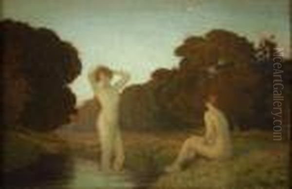  Deux Baigneuses Au Crepuscule  Oil Painting by Emile Rene Menard