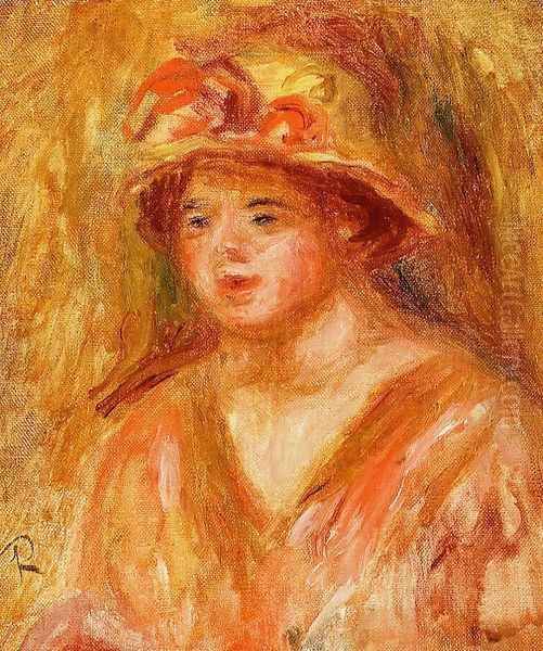 Bust Of A Young Girl In A Straw Hat Oil Painting by Pierre Auguste Renoir