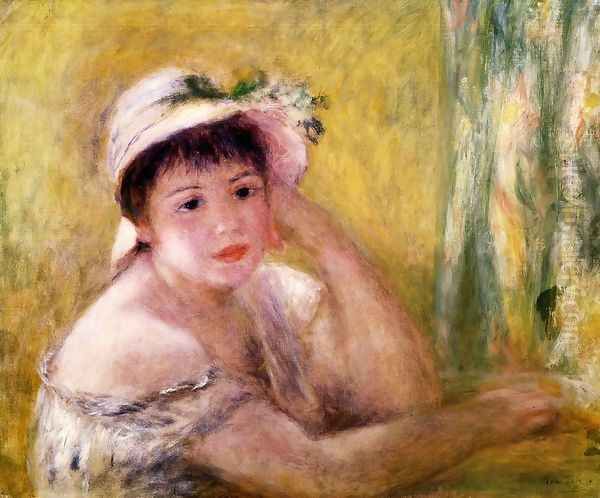 Woman With A Straw Hat Oil Painting by Pierre Auguste Renoir