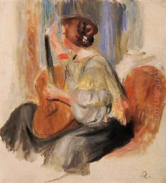 Woman With Guitar Oil Painting by Pierre Auguste Renoir