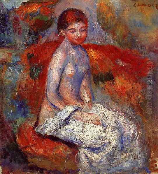 Nude Seated In A Landscape Oil Painting by Pierre Auguste Renoir