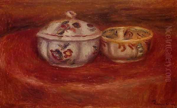 Sugar Bowl And Earthenware Bowl Oil Painting by Pierre Auguste Renoir