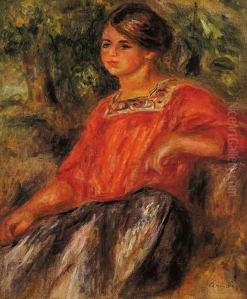 Gabrielle In The Garden At Cagnes Oil Painting by Pierre Auguste Renoir