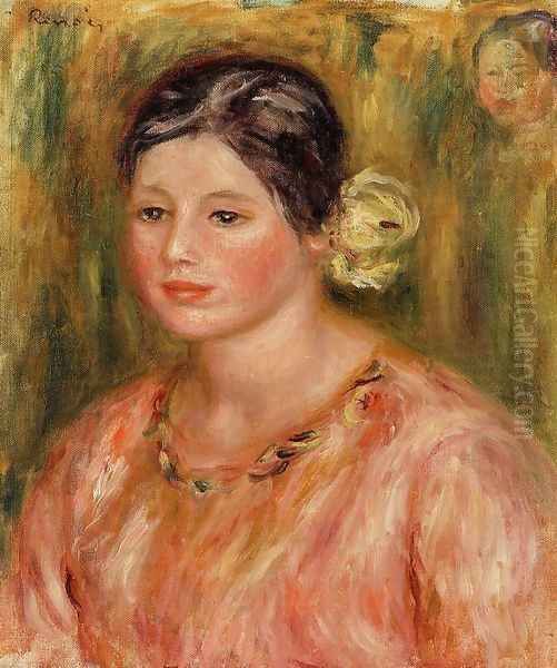 Head Of A Young Girl In Red Oil Painting by Pierre Auguste Renoir