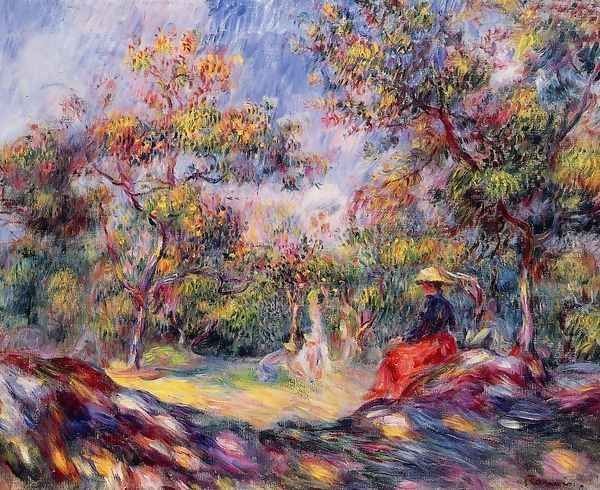 Woman In A Landscape Oil Painting by Pierre Auguste Renoir