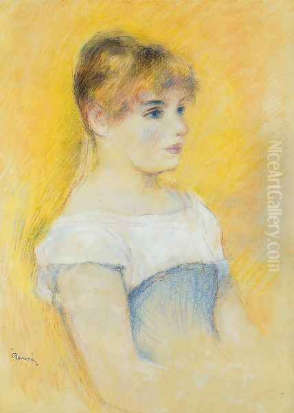 Young Girl In A Blue Corset Oil Painting by Pierre Auguste Renoir