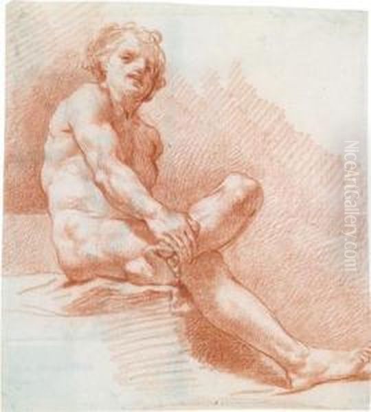 A Nude Study Of A Seated Man Oil Painting by Anton Raphael Mengs