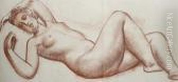 Reclining Female Nude Oil Painting by Bernard Meninsky