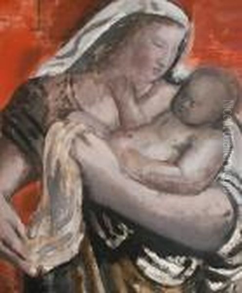 Mother And Child Oil Painting by Bernard Meninsky