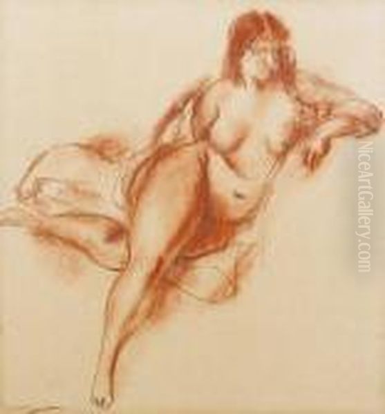 Study Of A Female Nude Oil Painting by Bernard Meninsky