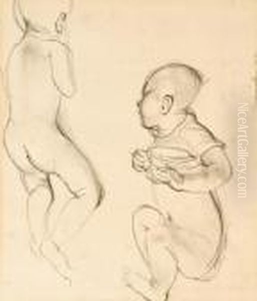 Two Studies Of Babies Oil Painting by Bernard Meninsky