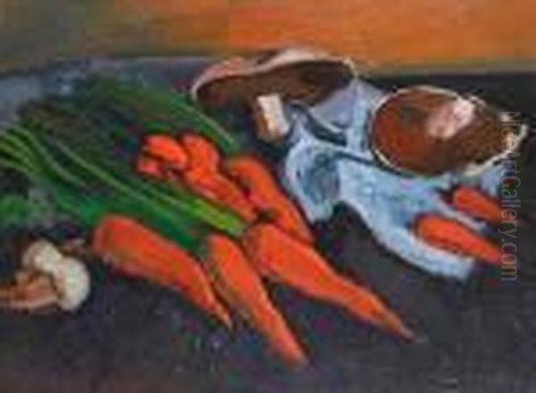 Still Life Study Of Vegetables, Mushrooms Andpeppers Oil Painting by Bernard Meninsky