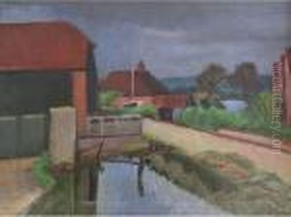 Sussex Farm Yard Oil Painting by Bernard Meninsky