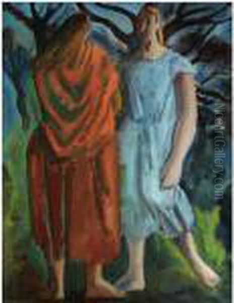 Two Women Oil Painting by Bernard Meninsky