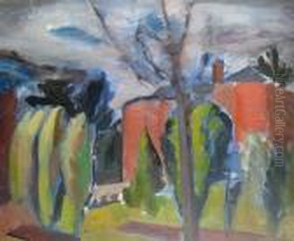 Landscape With Houses Oil Painting by Bernard Meninsky