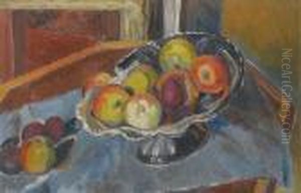 Still Life Of Apples Oil Painting by Bernard Meninsky