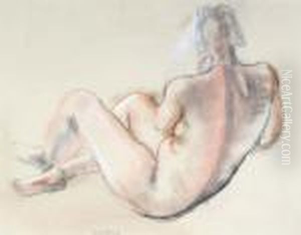 Reclining Female Nude Oil Painting by Bernard Meninsky