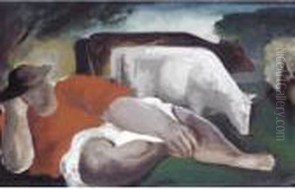 Cowherd Sleeping Oil Painting by Bernard Meninsky