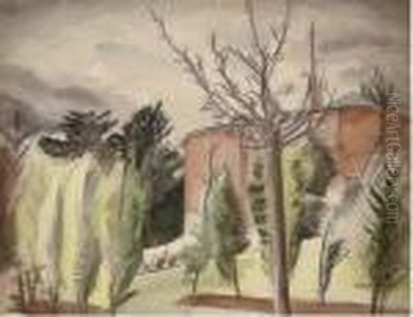 House With Trees by Bernard Meninsky