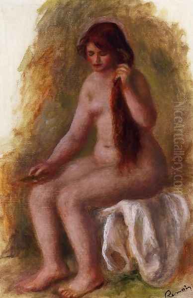 Seated Nude Combing Her Hair Oil Painting by Pierre Auguste Renoir