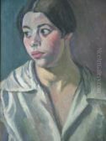 Portrait Of A Young Woman, Quarter-length Turned To The Right, Circa 1923 Oil Painting by Bernard Meninsky