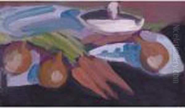 Still Life With Onions And Carrots by Bernard Meninsky