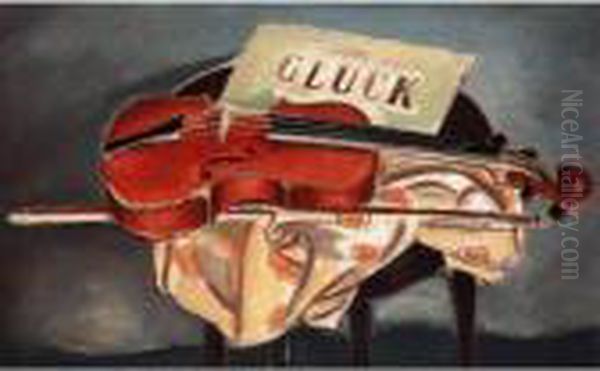 Still Life With Violin Oil Painting by Bernard Meninsky