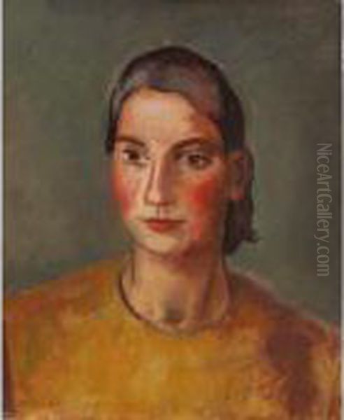 Girl In Yellow Oil Painting by Bernard Meninsky