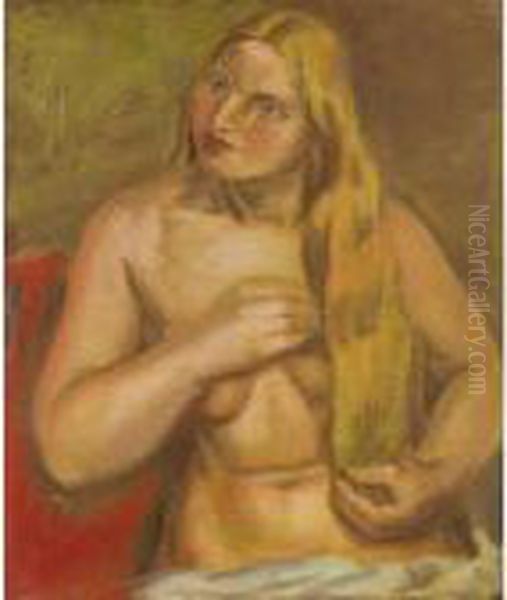 Portrait Of Eileen Mayo Oil Painting by Bernard Meninsky