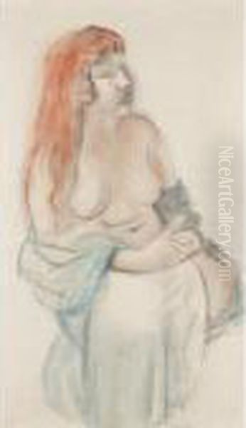 Female Nude With Red Hair Oil Painting by Bernard Meninsky