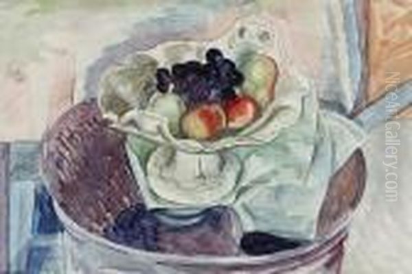 Still Life With Black Grapes Oil Painting by Bernard Meninsky