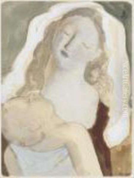 Mother And Child Oil Painting by Bernard Meninsky