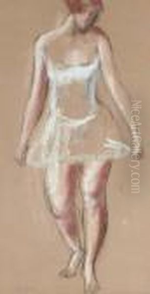 Model In A Chemise Oil Painting by Bernard Meninsky