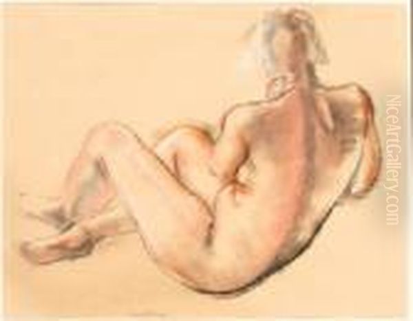 Reclining Female Nude Oil Painting by Bernard Meninsky