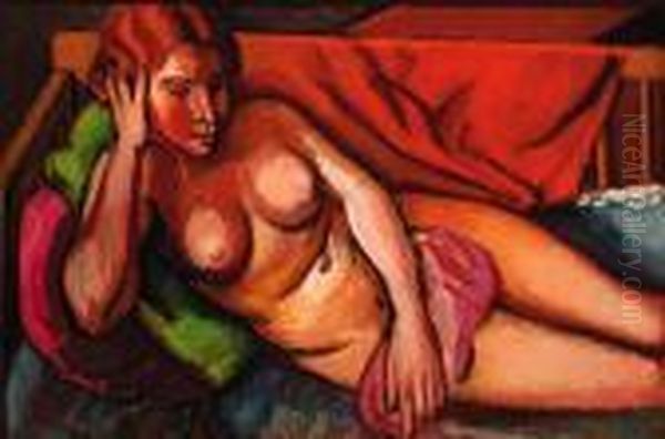 Reclining Female Nude Oil Painting by Bernard Meninsky