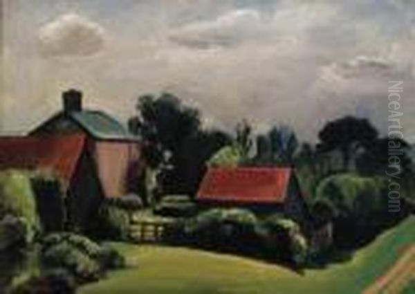 A Hampshire Farm Oil Painting by Bernard Meninsky