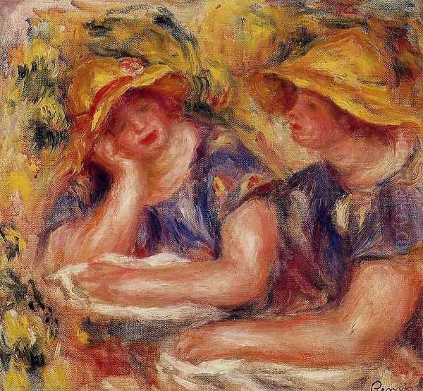 Two Women In Blue Blouses Oil Painting by Pierre Auguste Renoir