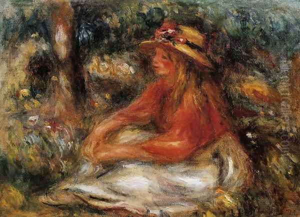 Young Woman Seated On The Grass Oil Painting by Pierre Auguste Renoir