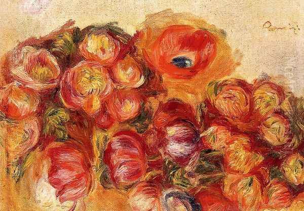 Study Of Flowers Anemones And Tulips Oil Painting by Pierre Auguste Renoir