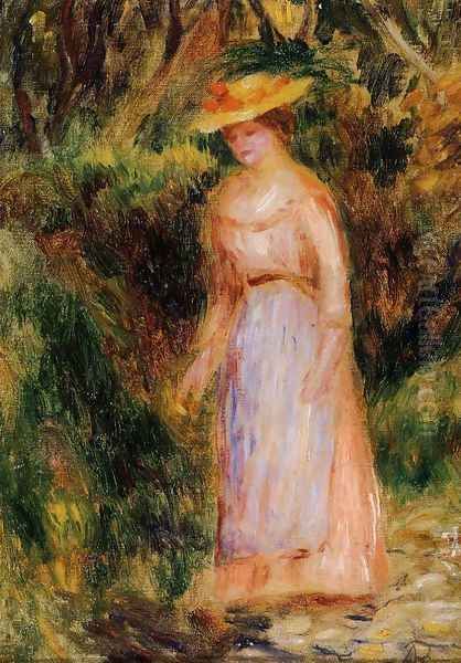 Young Woman Taking A Walk Oil Painting by Pierre Auguste Renoir