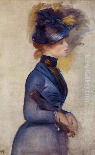 Young Woman In Bright Blue At The Conservatory Oil Painting by Pierre Auguste Renoir