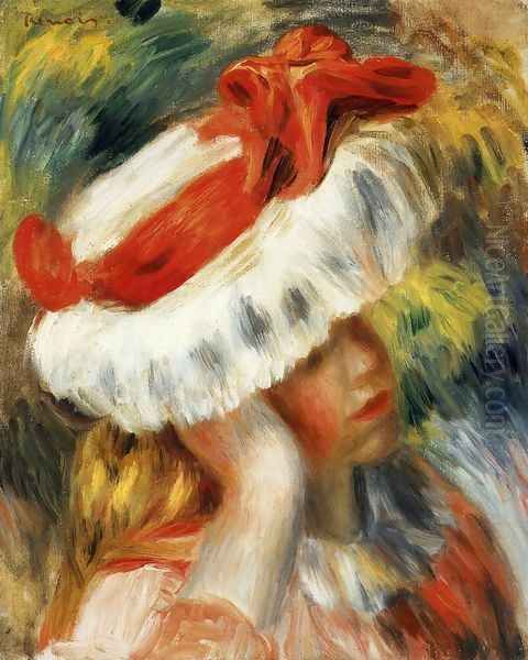 Young Girl With A Hat Oil Painting by Pierre Auguste Renoir