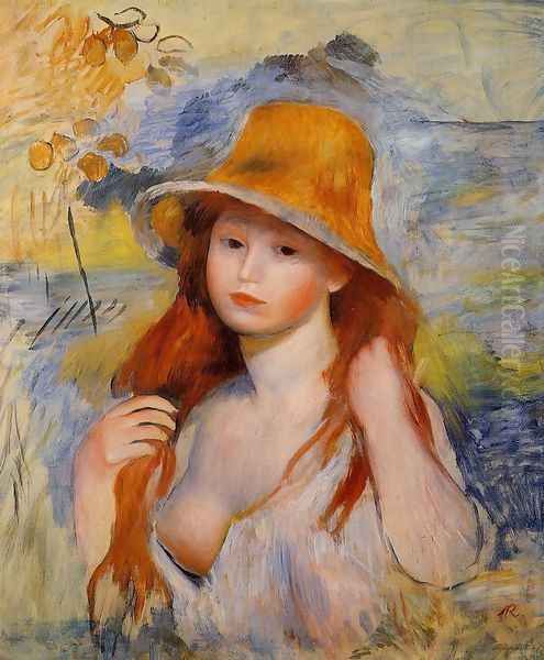 Young Woman In A Straw Hat2 Oil Painting by Pierre Auguste Renoir