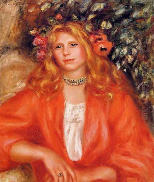 Young Woman Wearing A Garland Of Flowers Oil Painting by Pierre Auguste Renoir