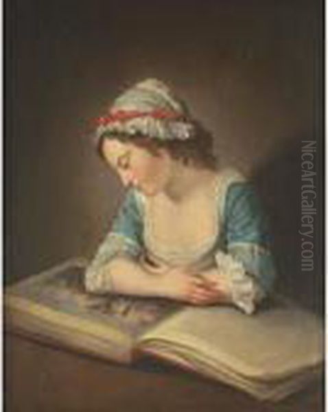 A Girl Reading A Book Oil Painting by Philippe Mercier