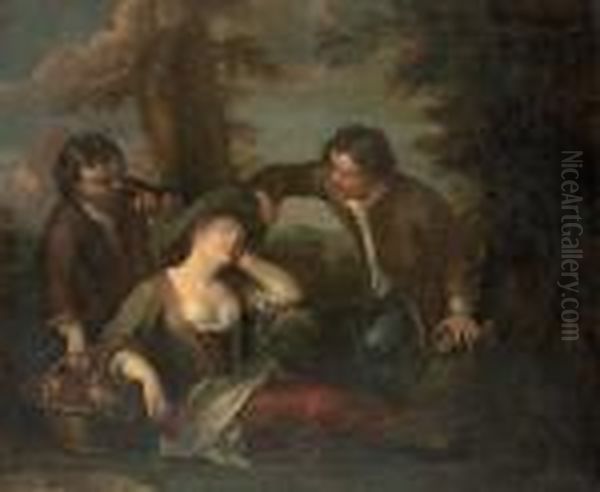 A Wooded Landscape With Boys Spying On A Sleeping Maiden Oil Painting by Philippe Mercier