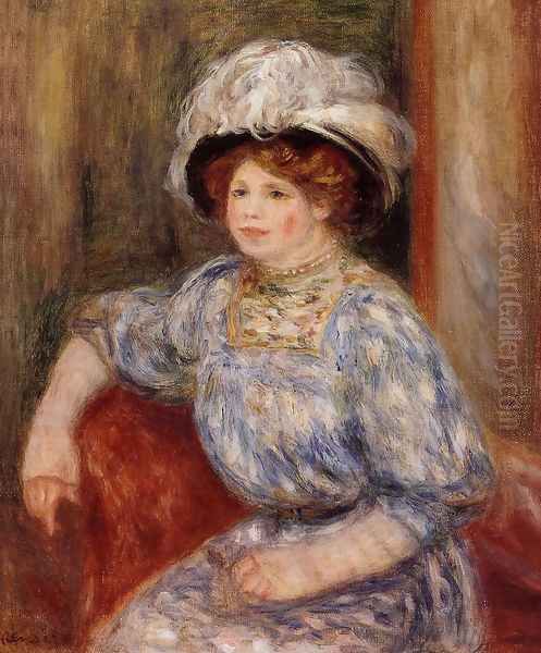 Woman In Blue Oil Painting by Pierre Auguste Renoir