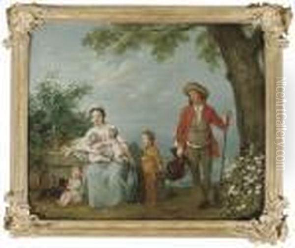 A Family Portrait In An Extensive Park Landscape Oil Painting by Philippe Mercier