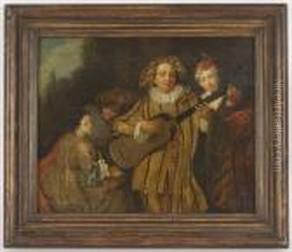 Depicting A Troubadour Serenading A Crowd Oil Painting by Philippe Mercier